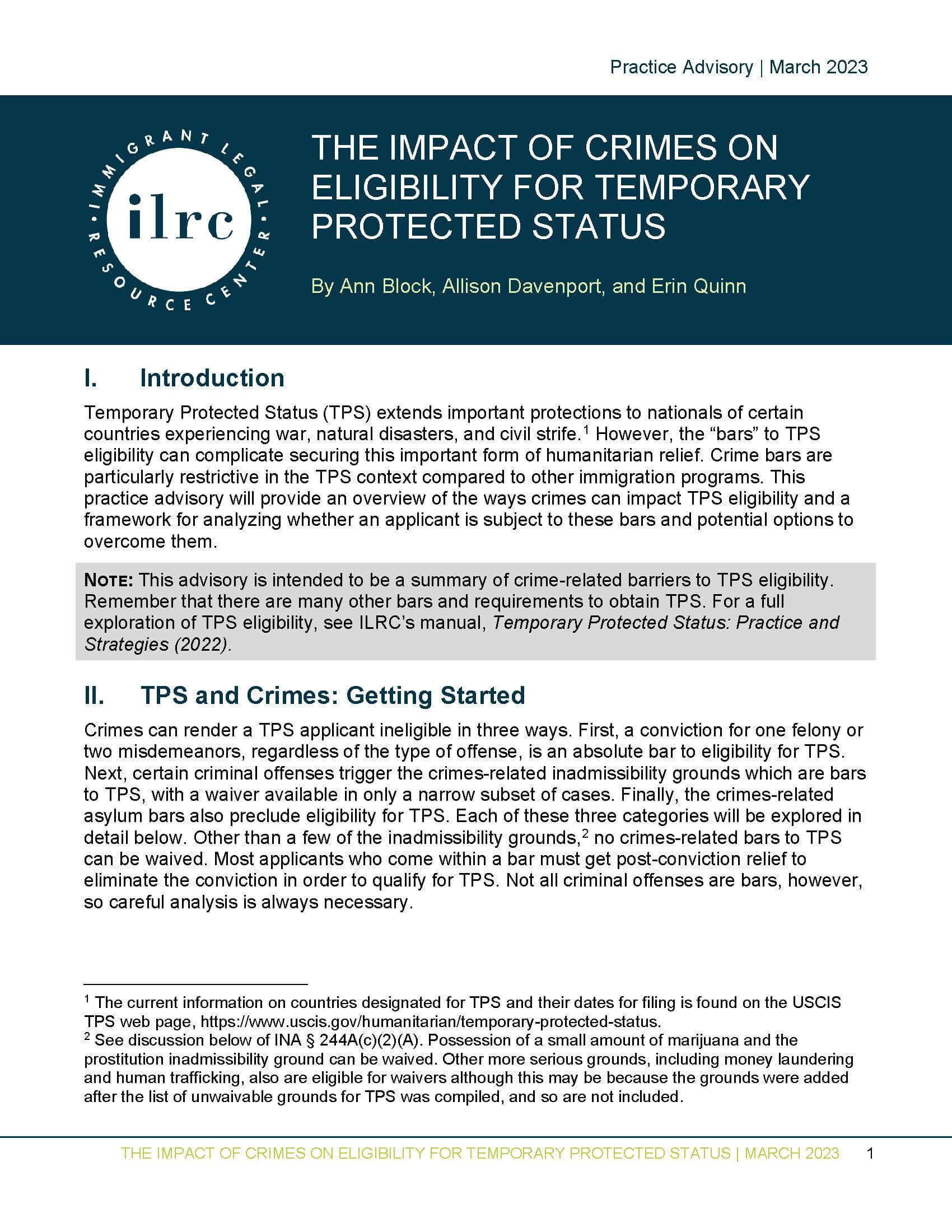 The Impact of Crimes on TPS Eligibility Immigrant Legal Resource